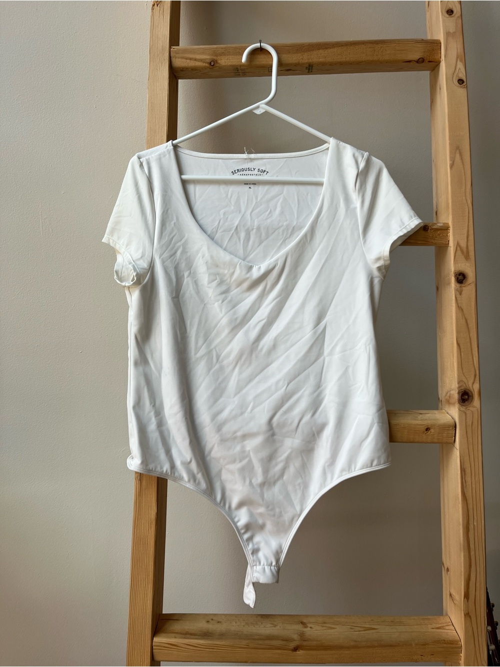 Aeropostale White V-Neck Short Sleeve Bodysuit